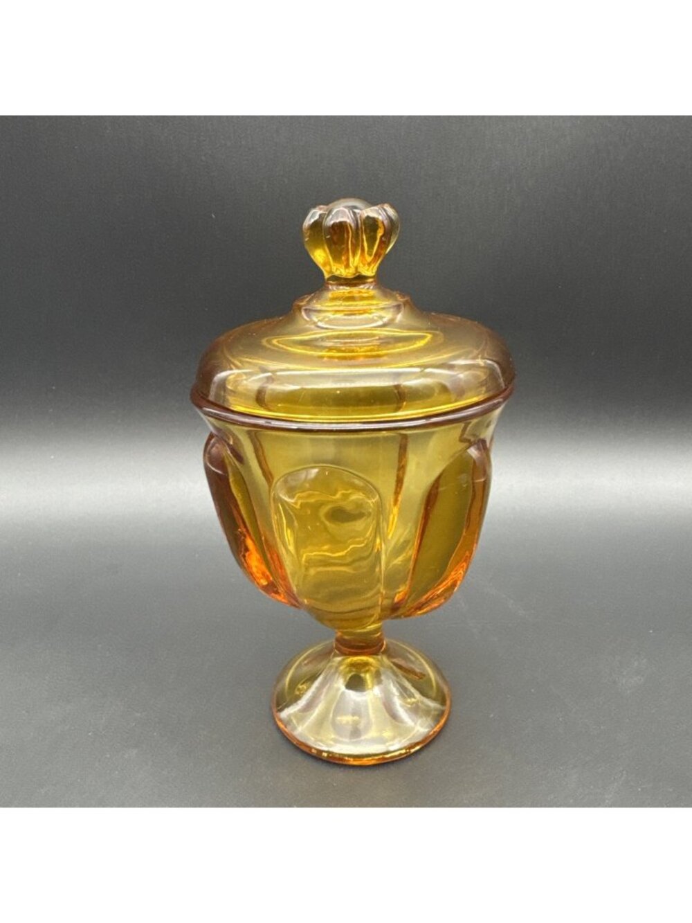 Vtg Viking Glass Amber Epic 6-Petal Lidded Compote Candy Jar Dish Finial Lid 8"